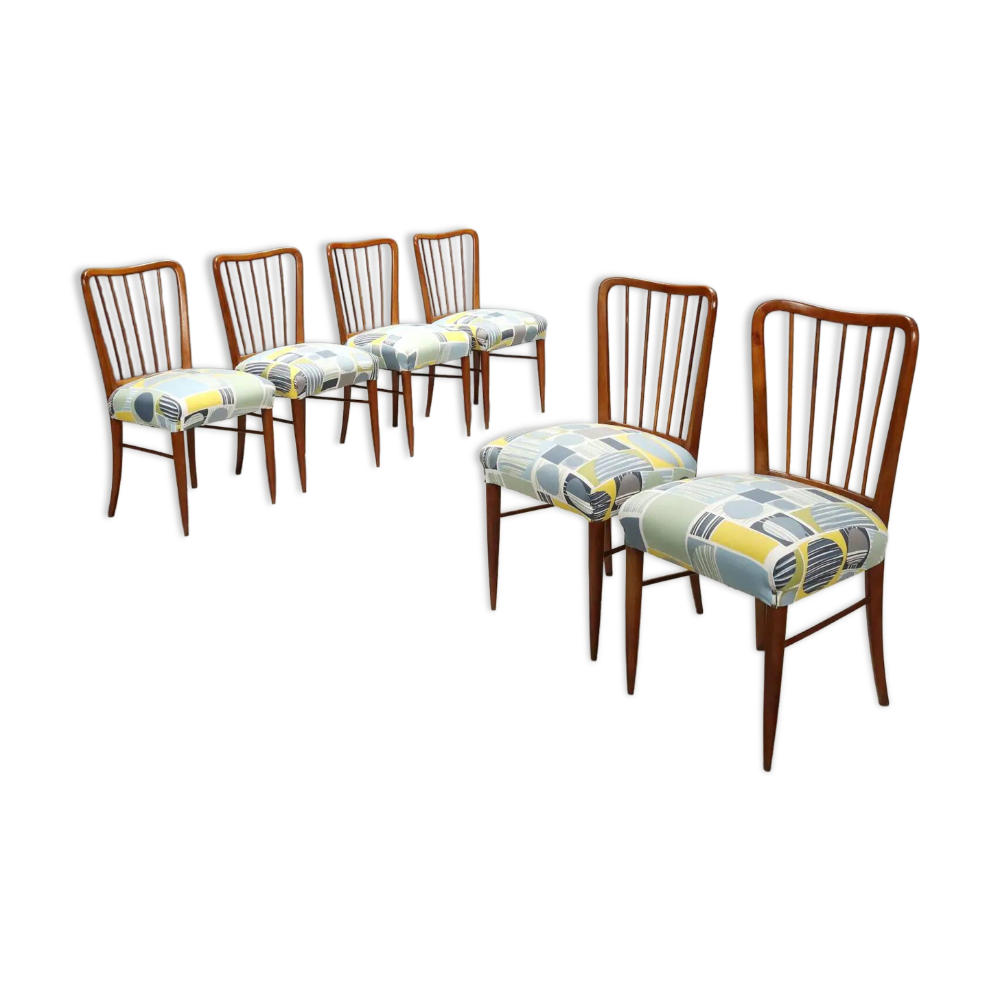 Vintage beech and fabric chairs, design, Italy, 1960s