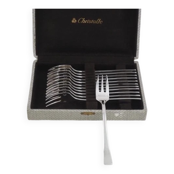 Christofle Concorde Art Deco, 12 silver-plated cake forks, perfect condition.