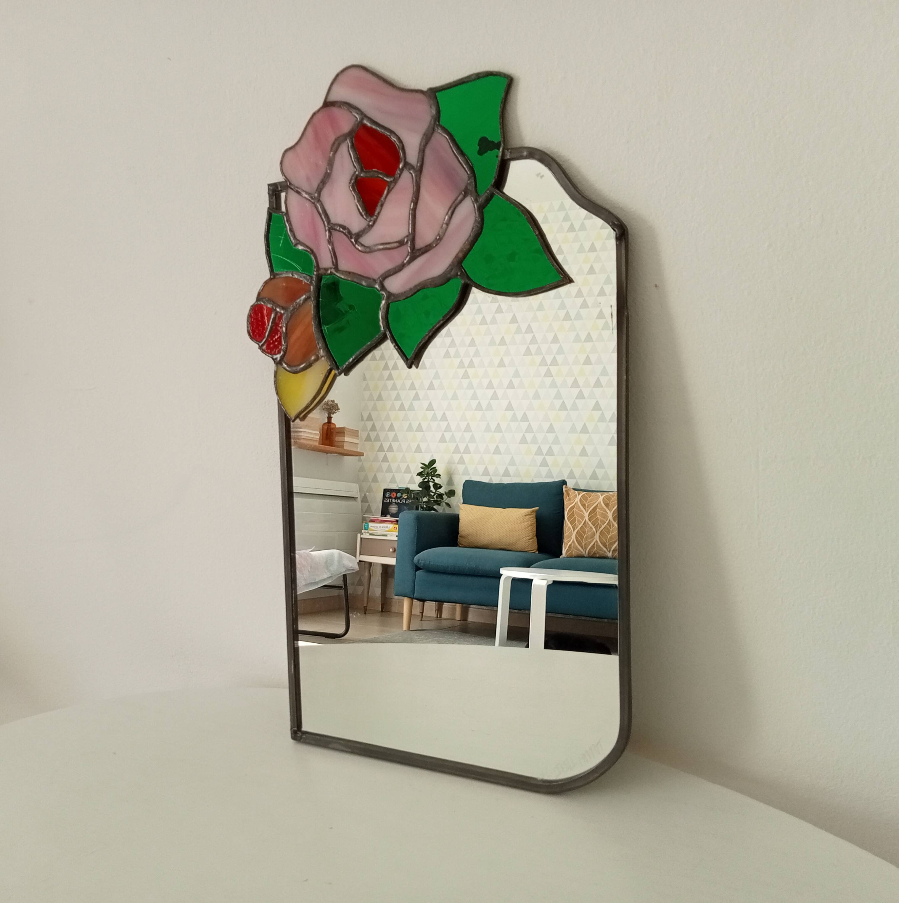 Vintage stained glass and lead mirror