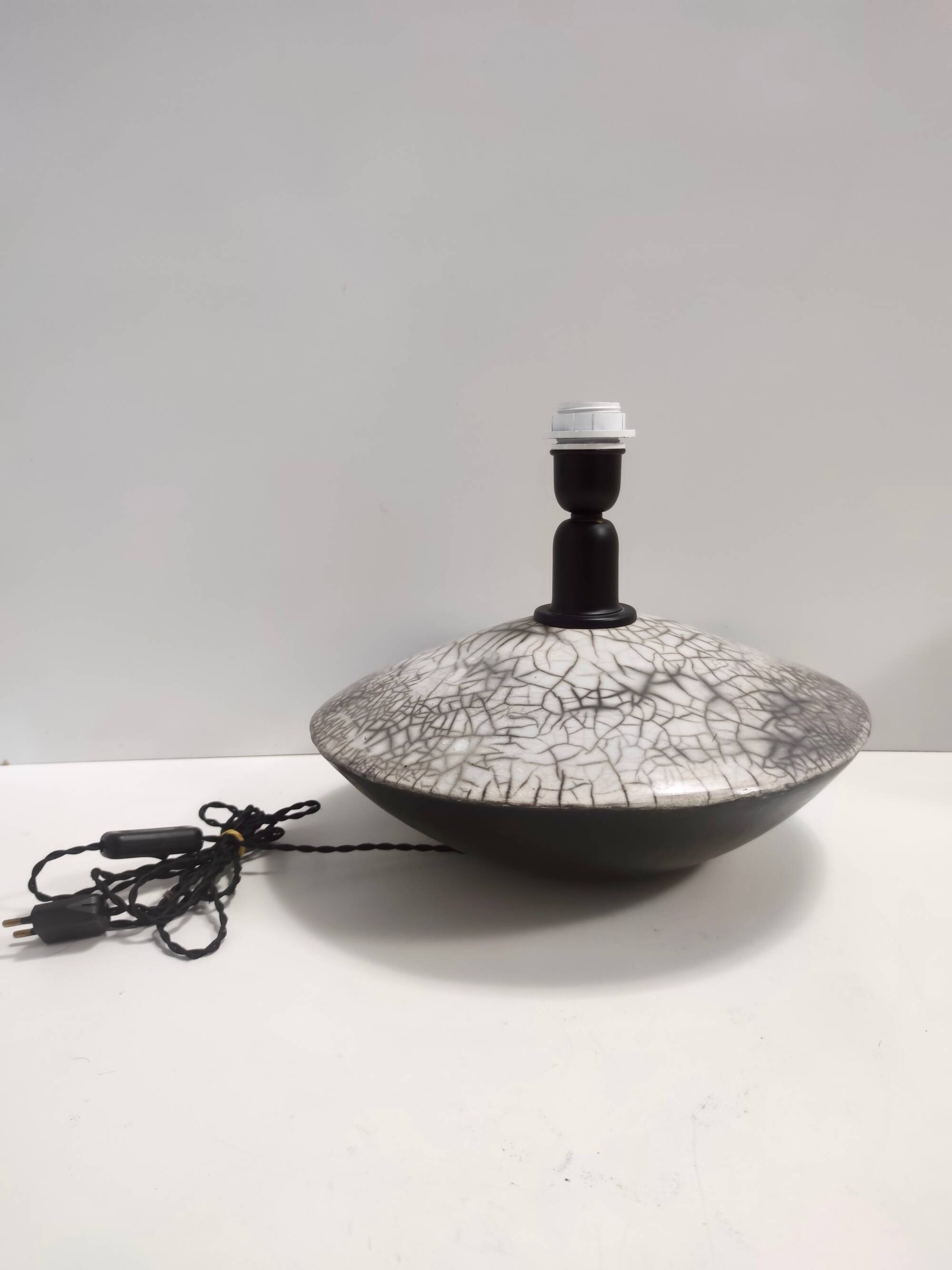 Postmodern Handmade Grey Raku Ceramic Table Lamp, Signed, Italy