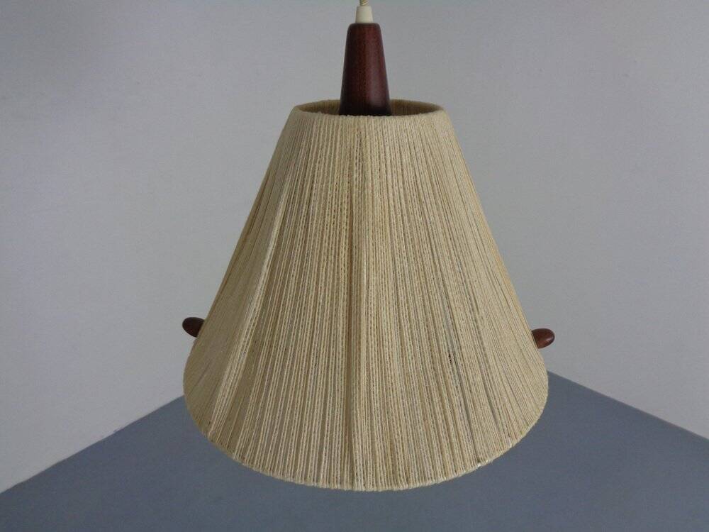Teak and sisal ceiling lamp from Temde, 1960s