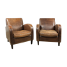 Set of two vintage sheep leather armchairs
