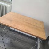 Desk/Table composed of a wooden top and its 2 vintage chrome trestles