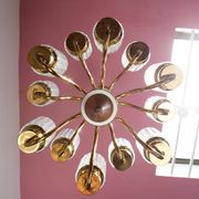 Swedish mid-century chandelier in teak with 12 tulips Eriksmalaglass (38 cm)