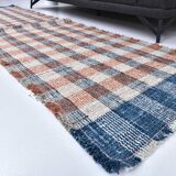 85x325 cm Runner Rug, Blue Terracota Hand made Rug, Made With Wool.