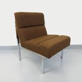 Vintage modernist armchair in wool fabric and chrome metal
