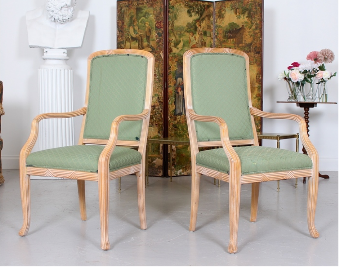 Pair of large green tartan high chairs