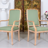 Paire de grands fauteuils chaises hautes vert tartan