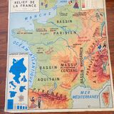 School geographical map of the reliefs of France
