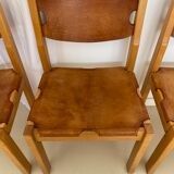 Suite of 4 chairs 60s in elm and leather Maison Regain