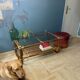 Vintage rattan and glass coffee table