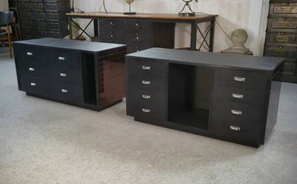 Set of 2 smoked mirrored dressing tables/jewelry counters with drawers 1970s