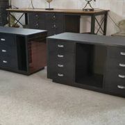 Set of 2 smoked mirrored dressing tables/jewelry counters with drawers 1970s