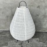 Small Japanese-style table lamp in linen, metal and rattan in the shape of a drop H50 D30