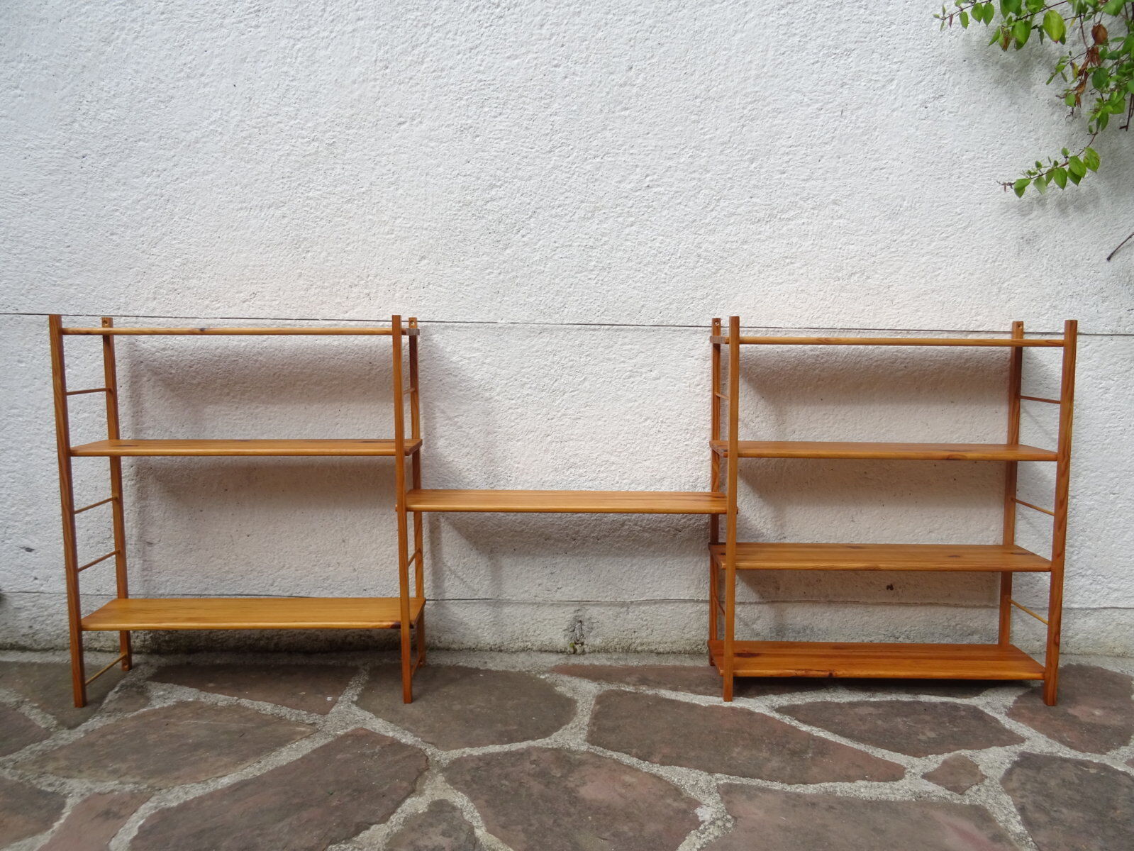 Pair of modular pine wall shelves