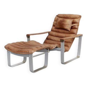 Mid-Century Pulkka Lounge Chair & Ottomane by Ilmari Lappalainen for Asko