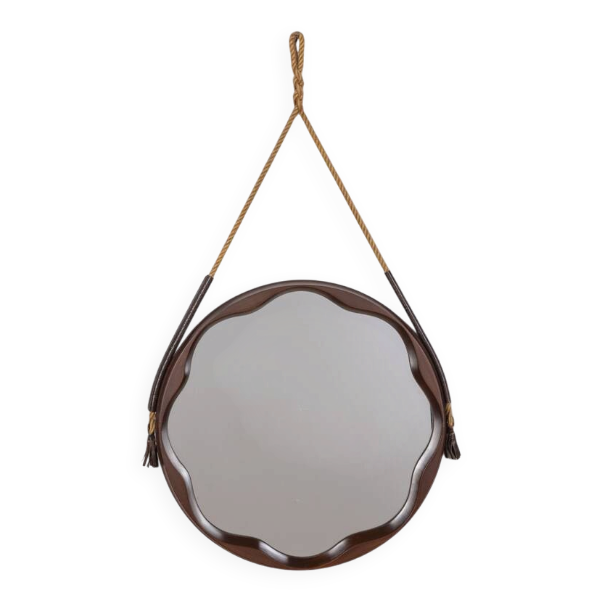Miroir mural vintage des années 1970 en bois moulé, design italien.