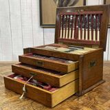 English silver-plated cutlery set in its oak box - early 20th century