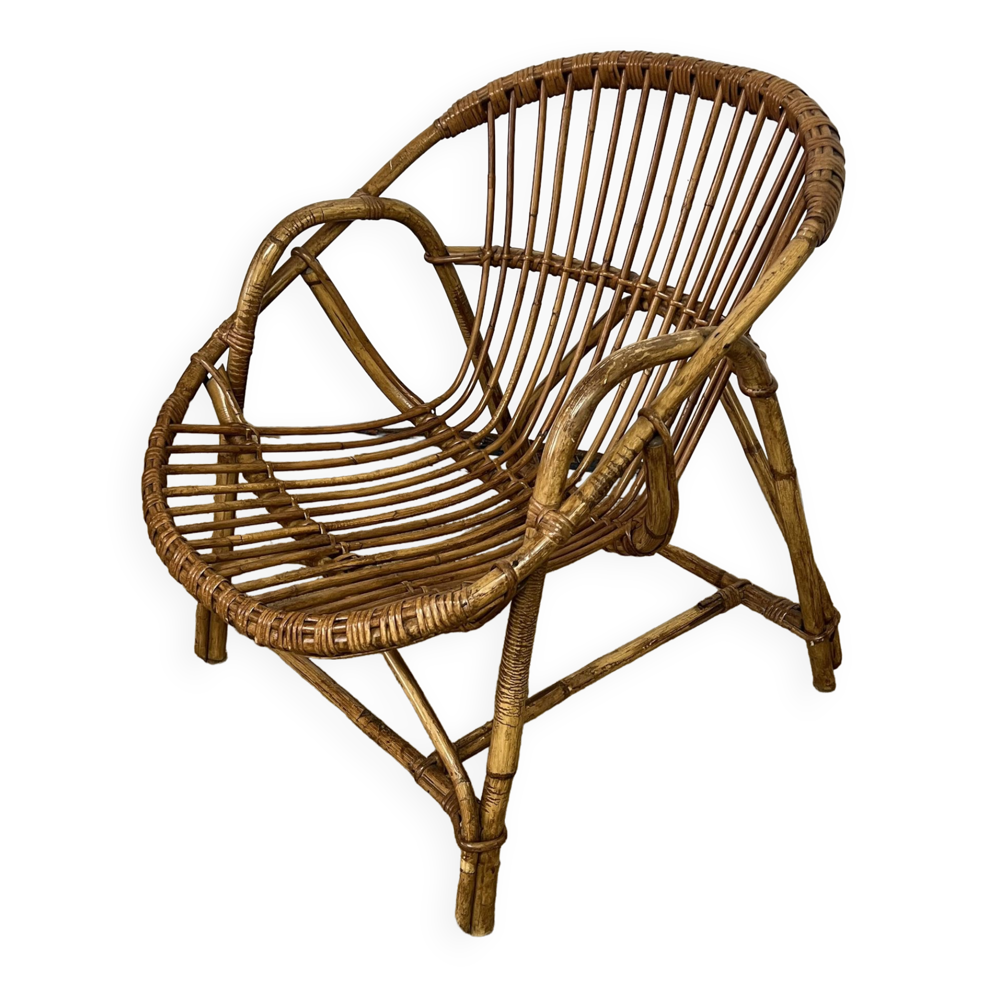 Rattan basket armchair from the 60s and 70s
