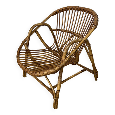 Fauteuil corbeille en rotin des années 60-70