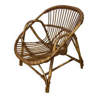 Fauteuil corbeille en rotin des années 60-70