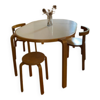 Vintage Alvar Aalto style table and chairs and stool