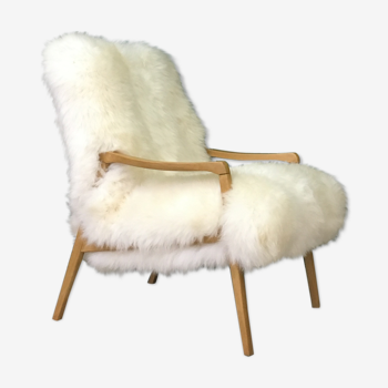 White sheepskin fluffy fury armchair