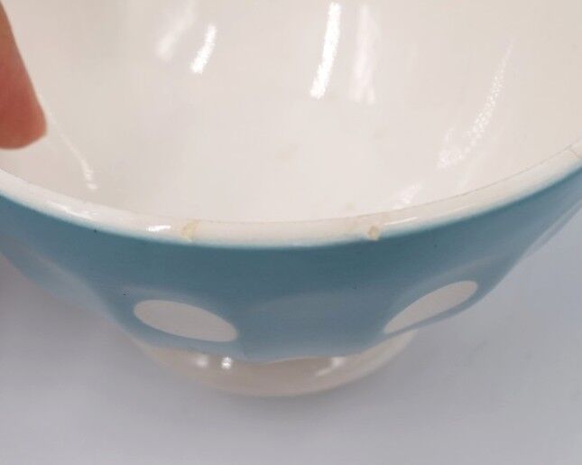 3 small vintage bowls digoin sarreguemines with polka dots pastel colors pink blue