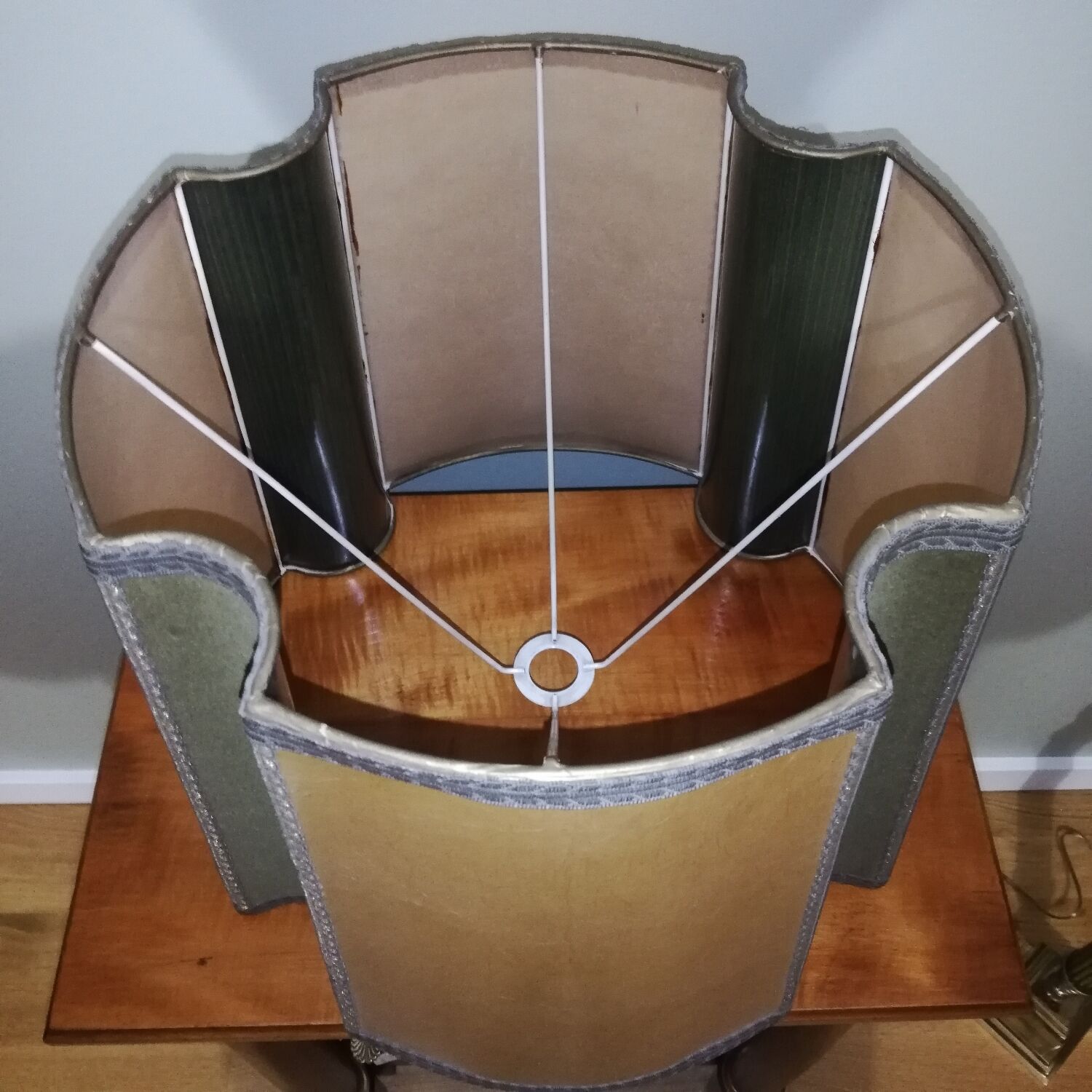 Vintage lamp with wove paper lampshade and velvet