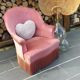 Pink velvet toad armchair with fringes