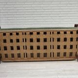 Canapé danois 3 places des années 1950, tissu en laine d'ameublement vert/beige, bois de chêne.