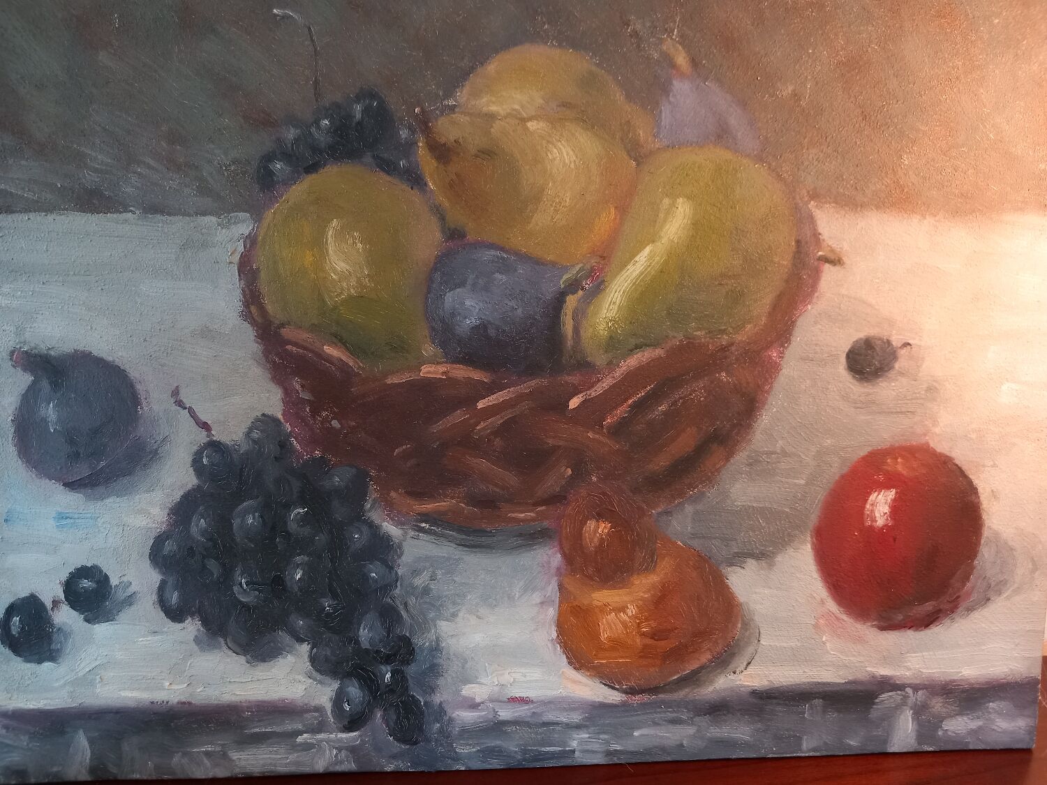 Still life painting with fruit basket
