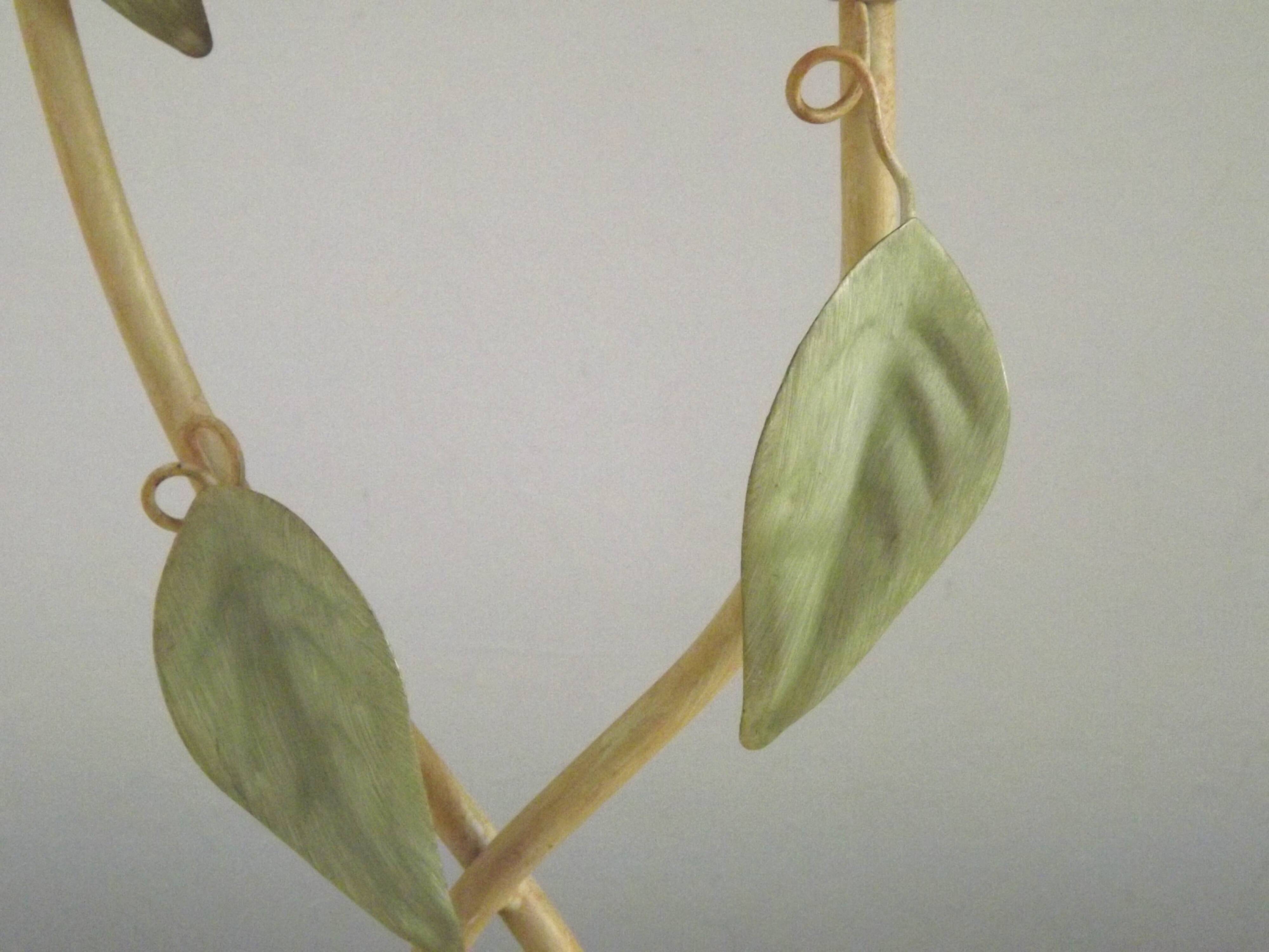 Vintage Italian Double Light Table Lamp Green Leaves Glass Shades