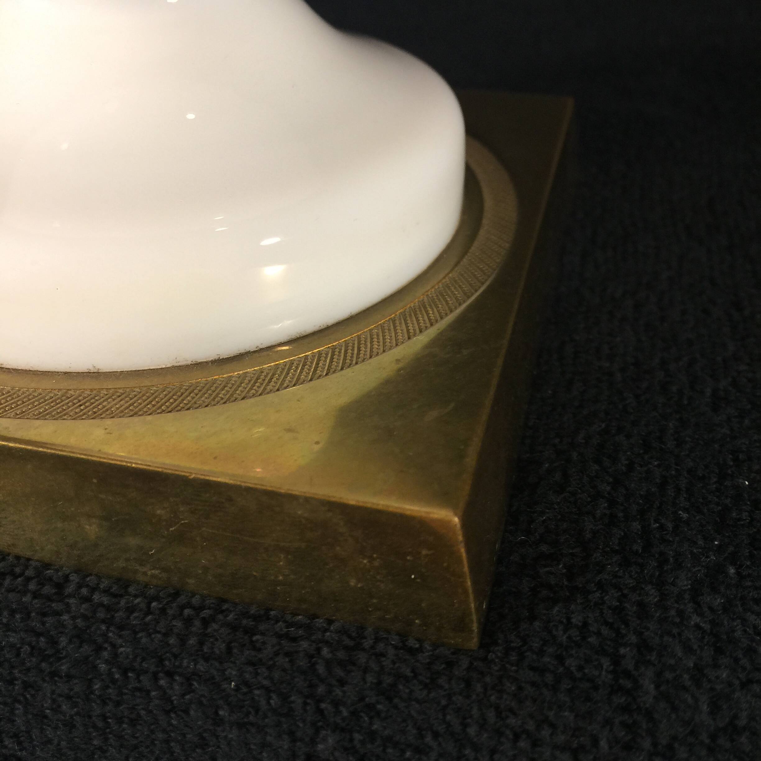 Venini Primavera in Murano, white opaline glass with gilded handles, bronze base.