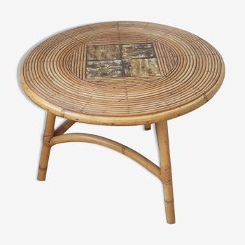 Rattan and ceramic coffee table