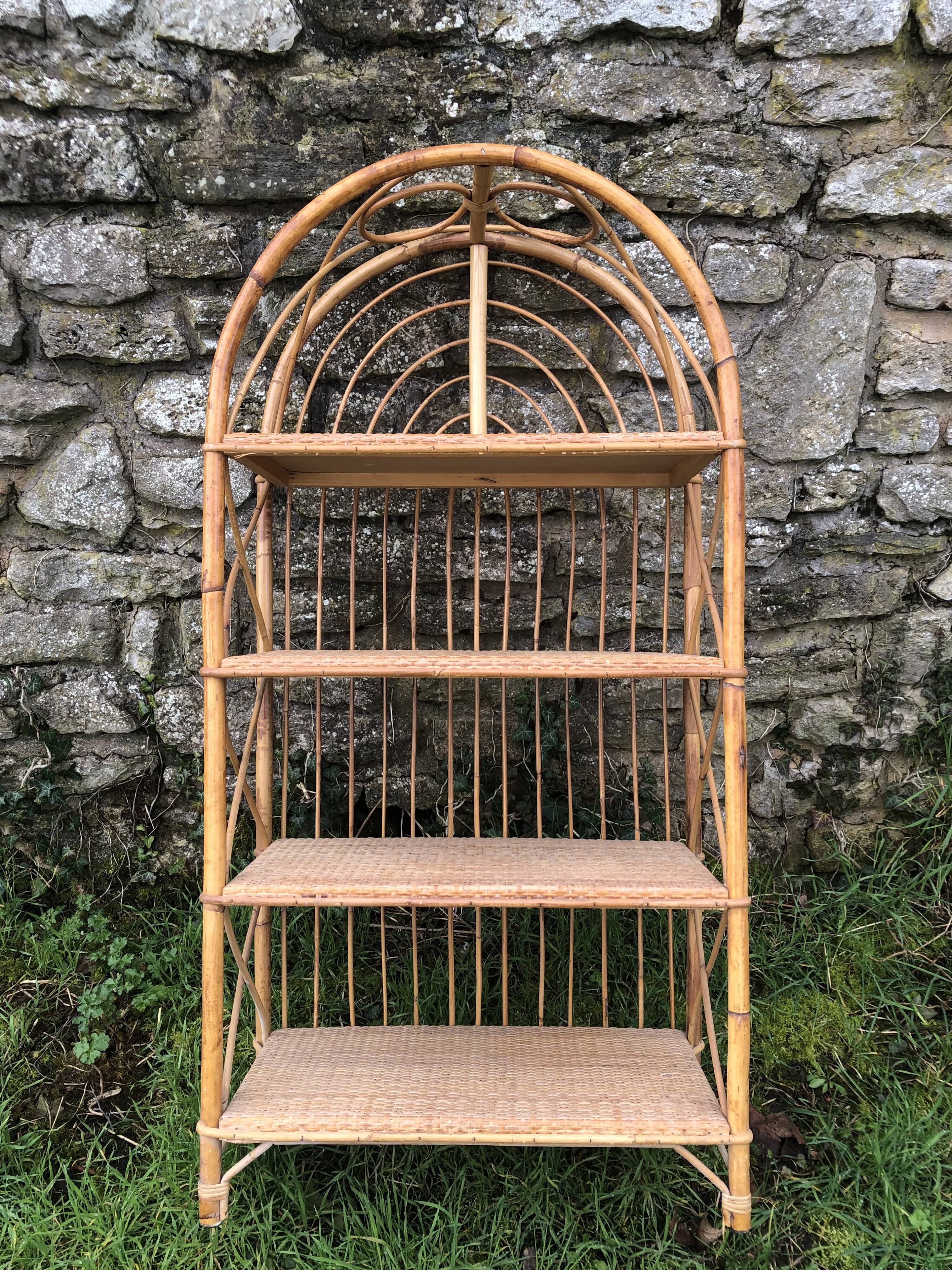 Vintage 60s bamboo rattan standing shelf