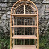 Vintage 60s bamboo rattan standing shelf