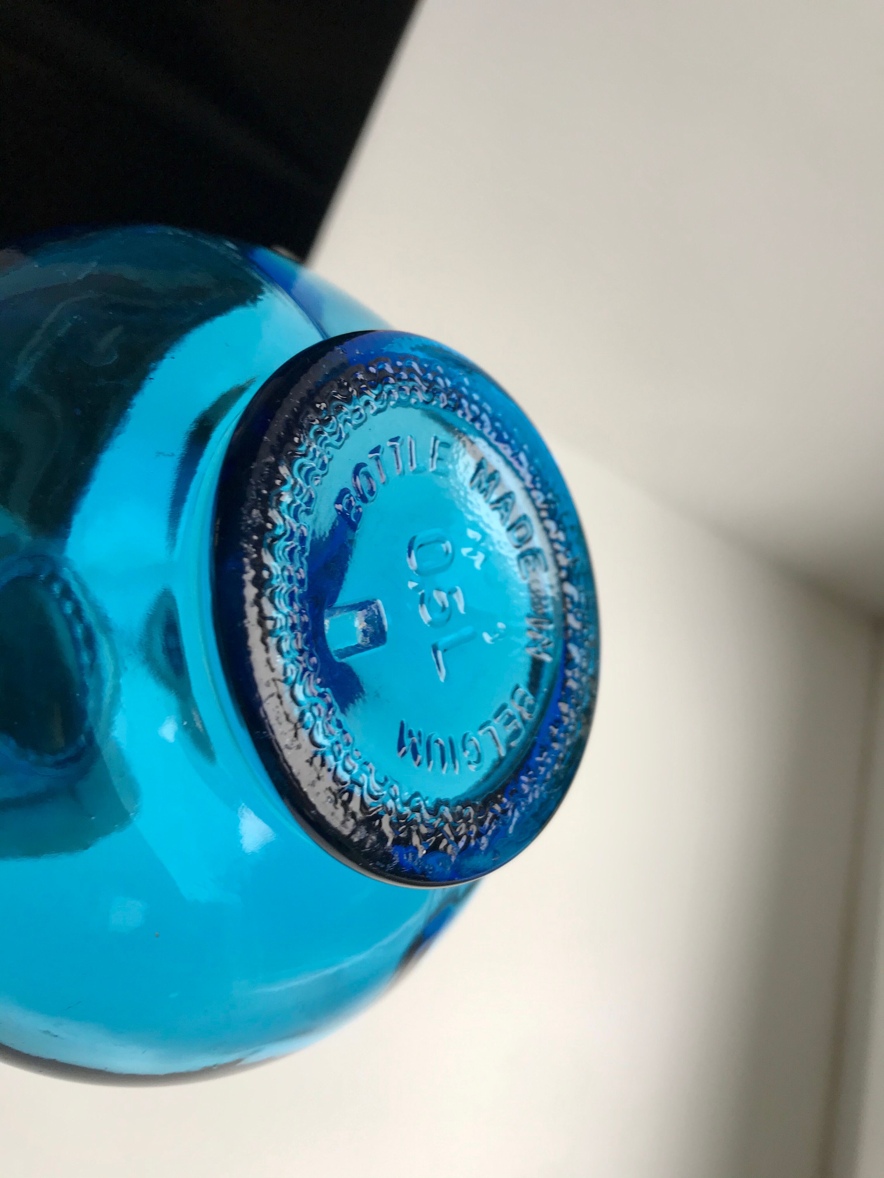 Turquoise blue carafe made in belgium 70s