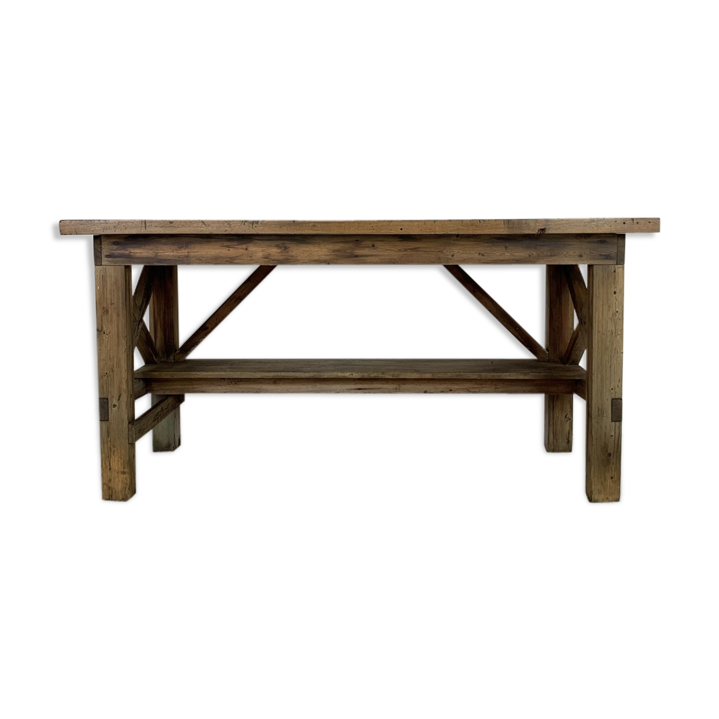 Vintage 1930s industrial work bench in mahogany and oak