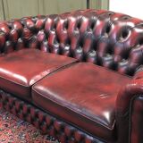 Red leather Chesterfield sofa - 70s