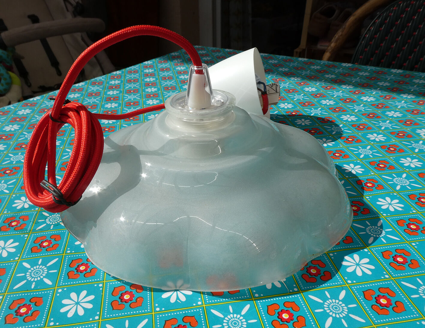 Old hanging lamp, shade glass lamp vintage