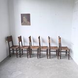 Set of 6 straw and oak Beauche chairs.