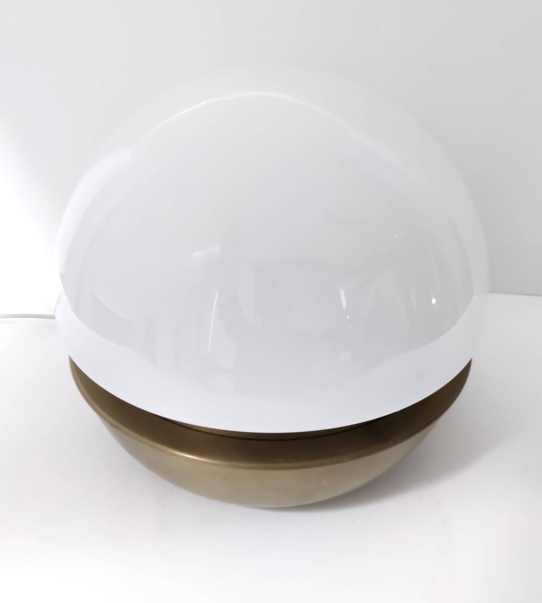 Space Age White Opaline Murano Glass and Brass Table Lamp, Italy