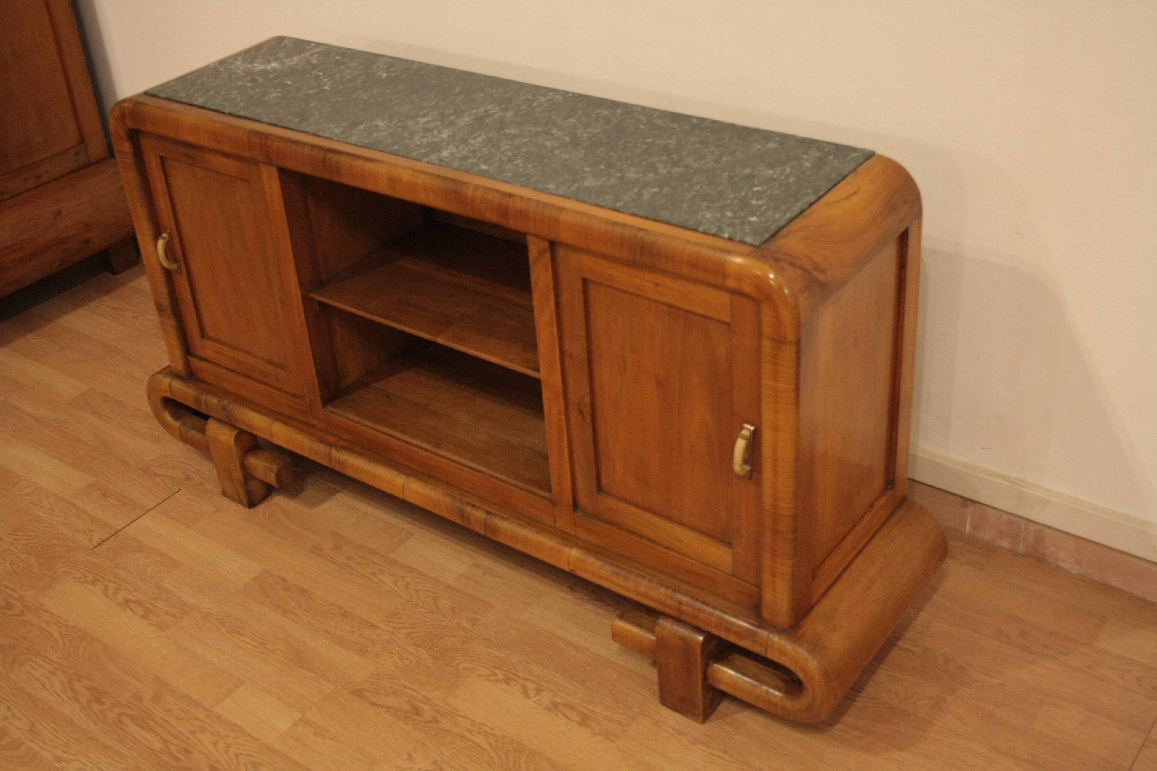 Art Deco Walnut TV Stand, 1950s, Mid-Century Modern Style