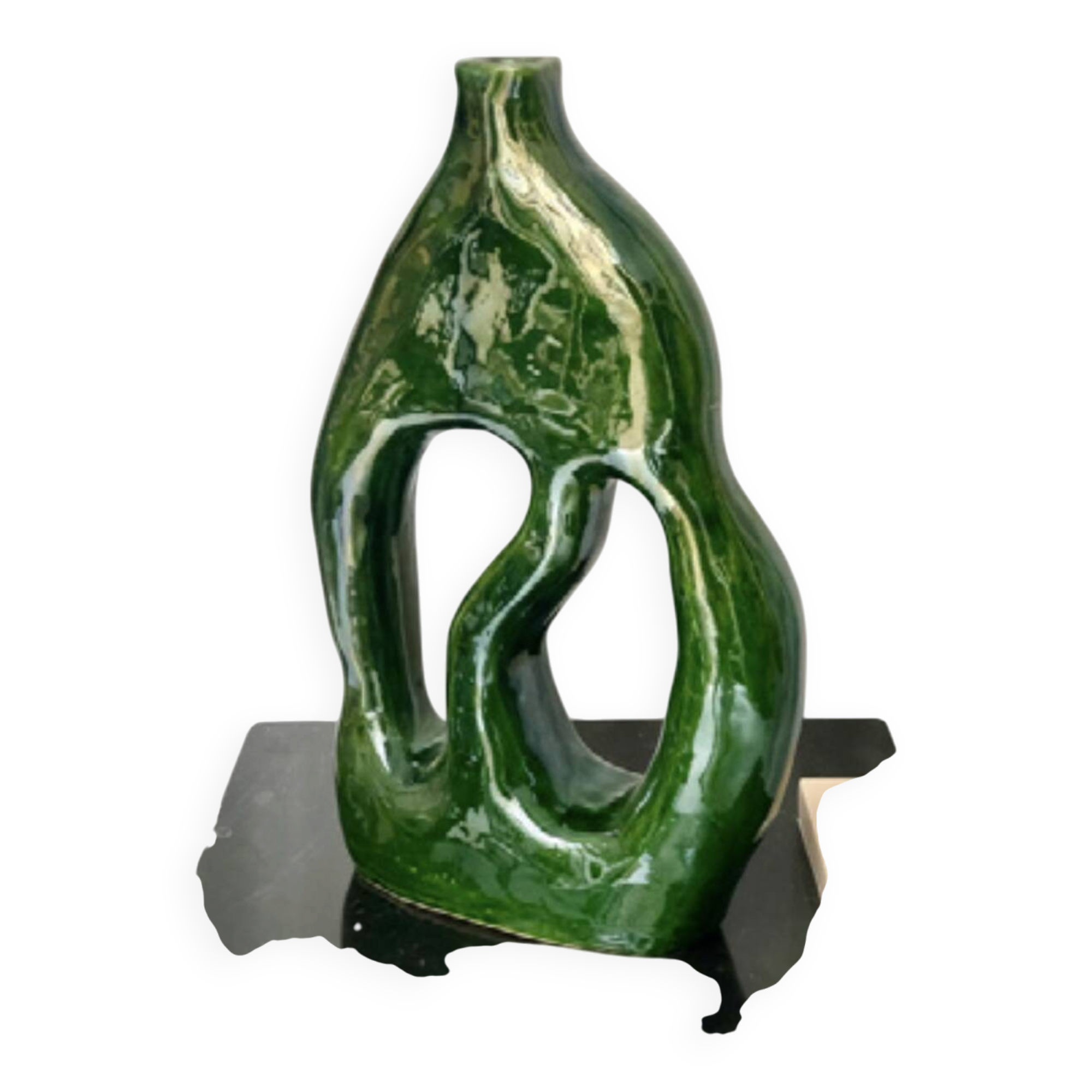 Palazzo vase in green glazed ceramic