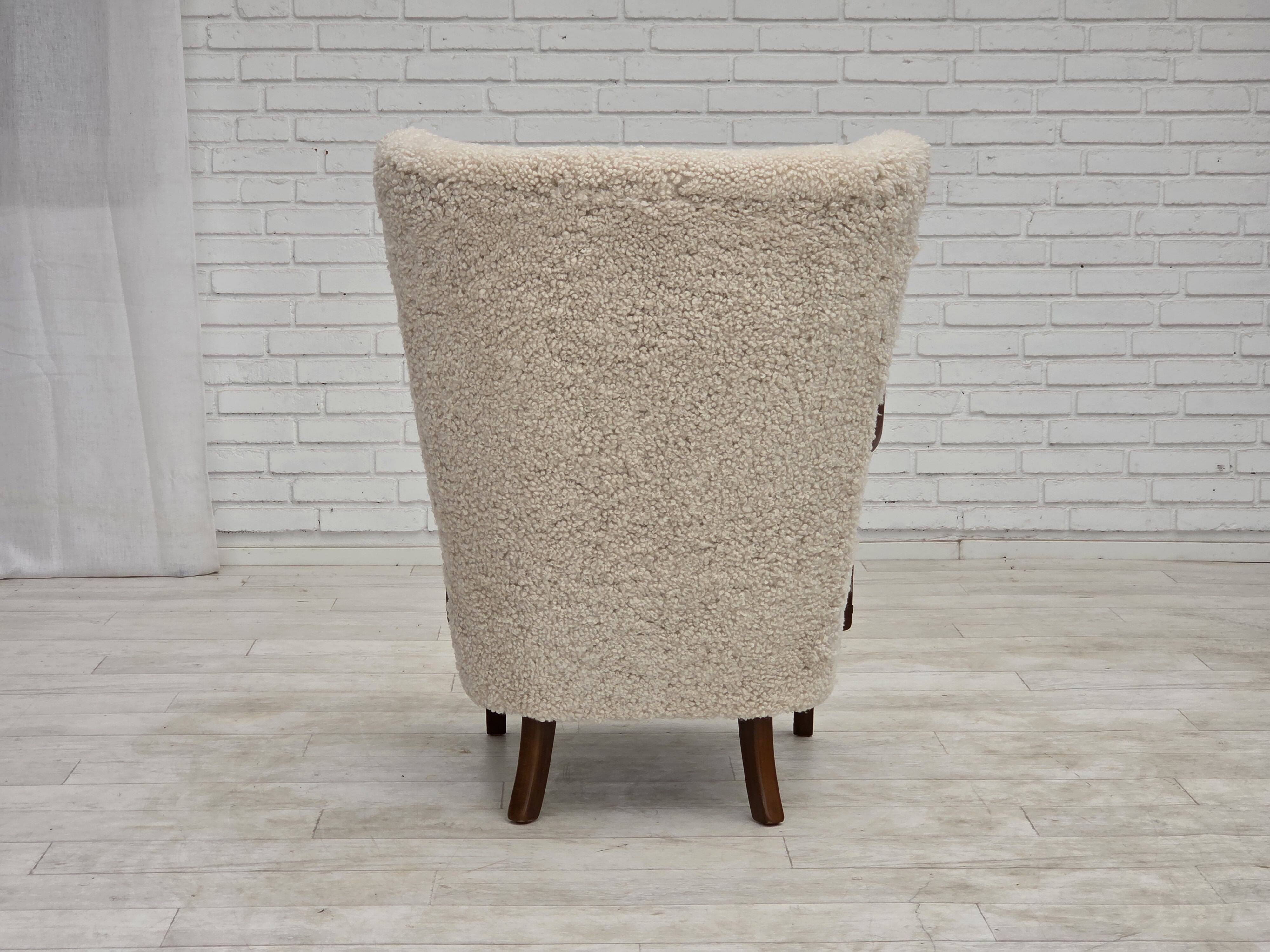 1960s, Danish design by Alfred Christensen, reupholstered, sheepskin.