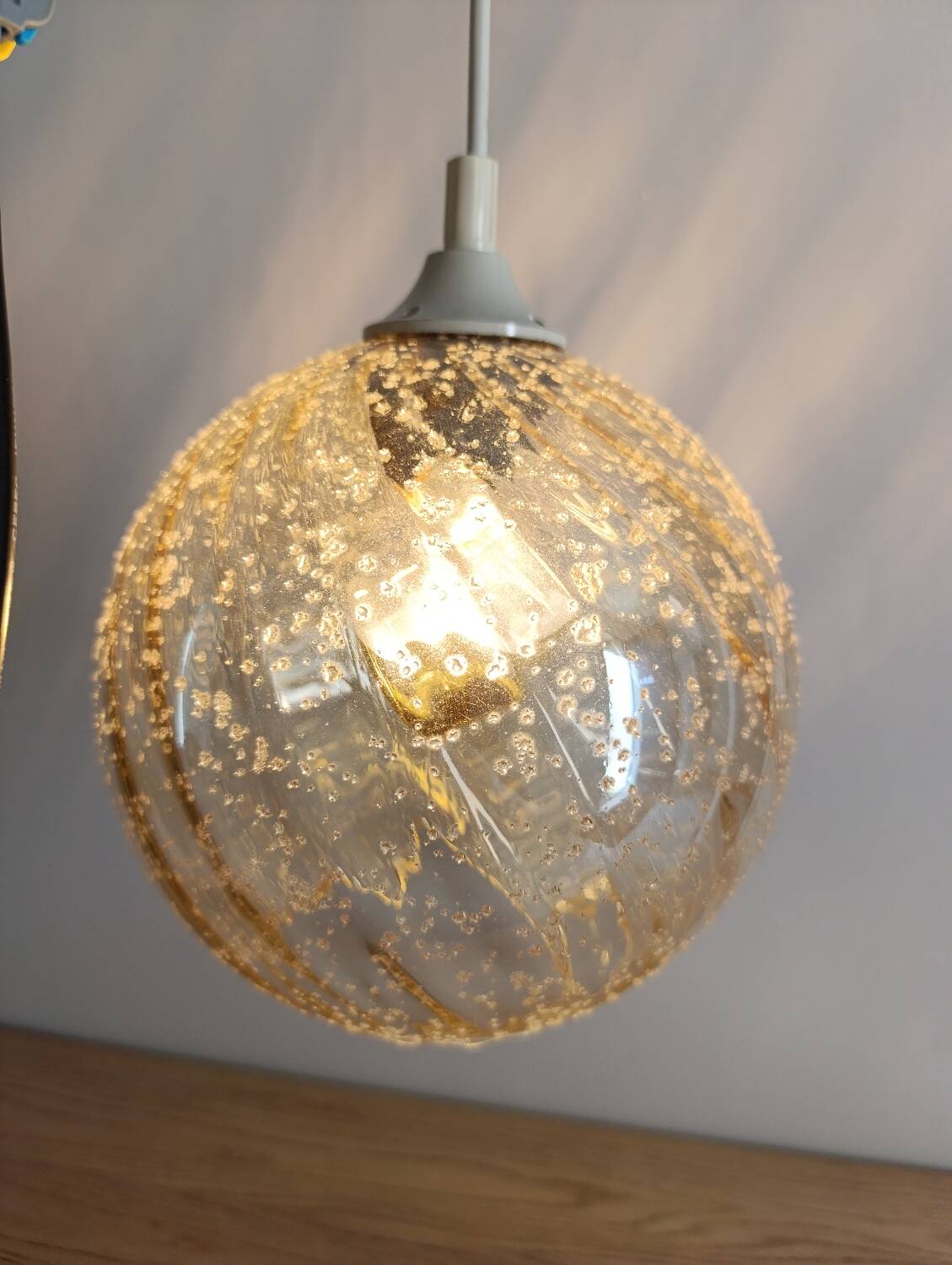Amber bubble glass vintage pendant globe – 1960s/70s design