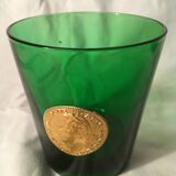 3 green glasses with silver gold shields