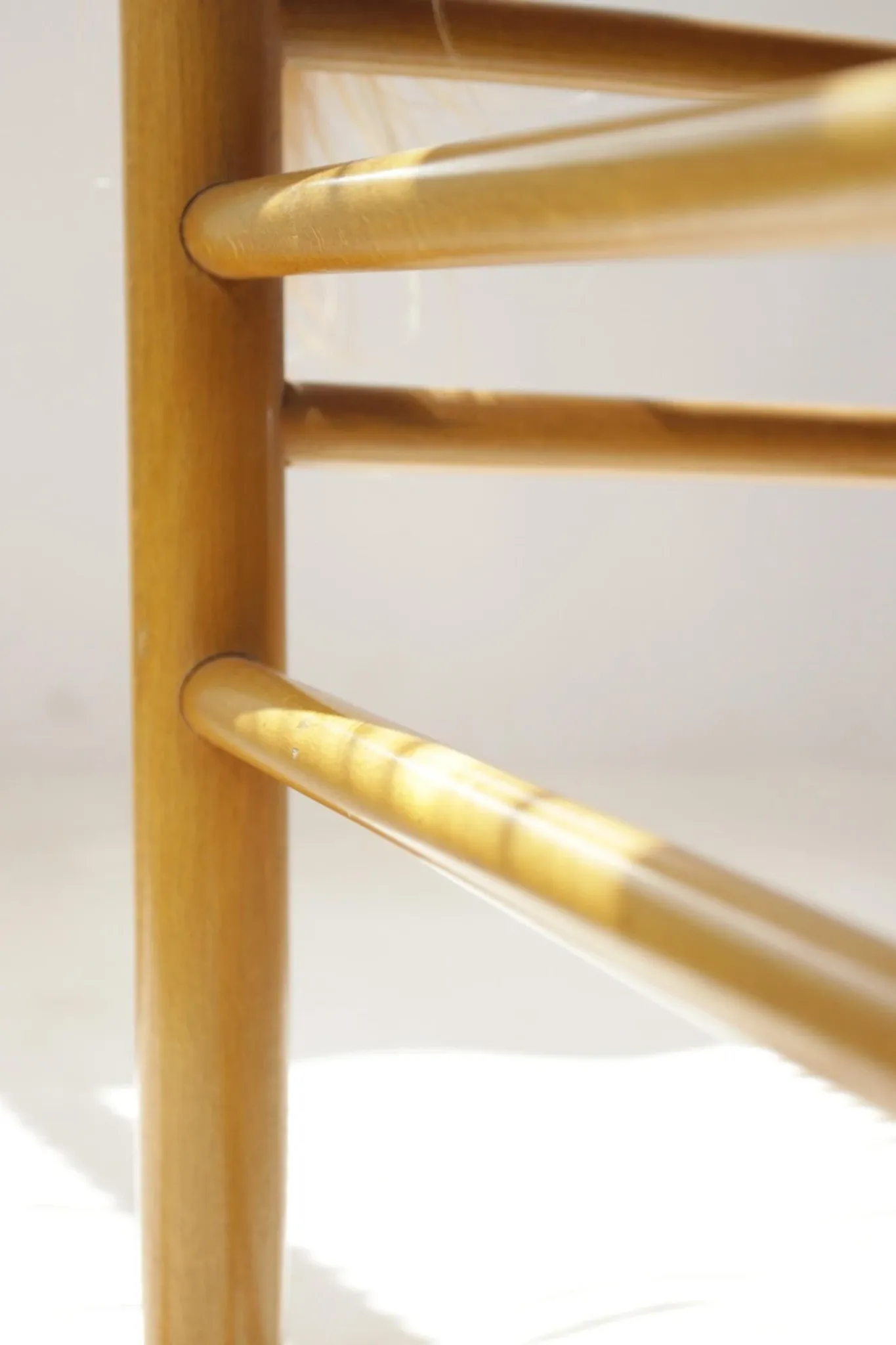 Beech three-seater bench with rush seat – 1960s
