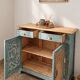 Antique blue-green patinated wooden sideboard – 2 doors, 2 drawers